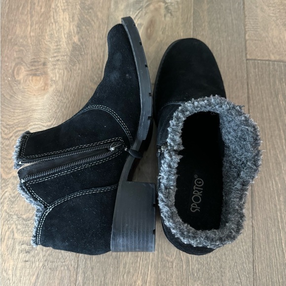 Sporto Josie Black Suede Faux Fur Collar Zip Ankle Booties Women's Size 9 M - Picture 6 of 9